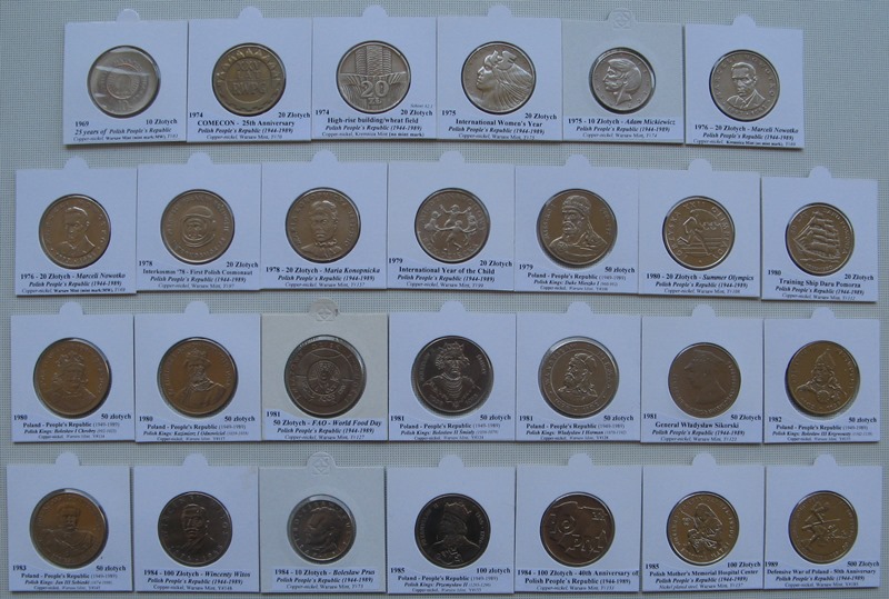  1969-1989, Poland, a set of 27 pcs 10-500 Złotych commemorative coins   