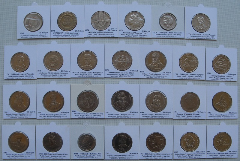  1969-1989, Polen, ein Satz von 27 Stück 10-500 Złotych-Gedenkmünzen   