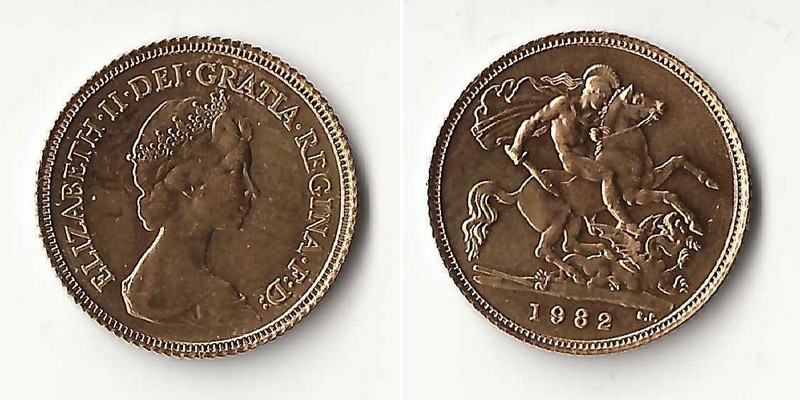 Grossbritannien, Elisabeth II. 1952-2022 MM-Frankfurt Feingold: 3,66g 1/2 Sovereign 1982 
