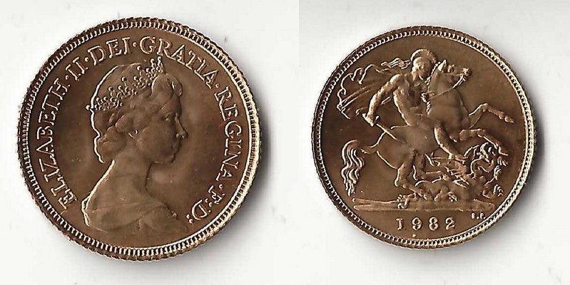 Grossbritannien, Elisabeth II. 1952-2022 MM-Frankfurt Feingold: 3,66g 1/2 Sovereign 1982 