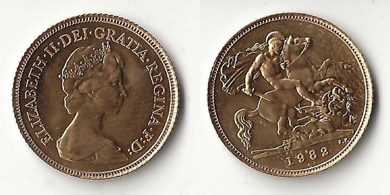 Grossbritannien, Elisabeth II. 1952-2022 MM-Frankfurt Feingold: 3,66g 1/2 Sovereign 1982 