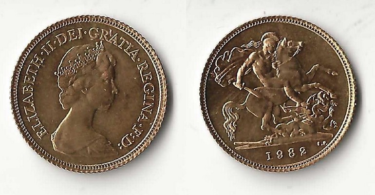Grossbritannien, Elisabeth II. 1952-2022 MM-Frankfurt Feingold: 3,66g 1/2 Sovereign 1982 