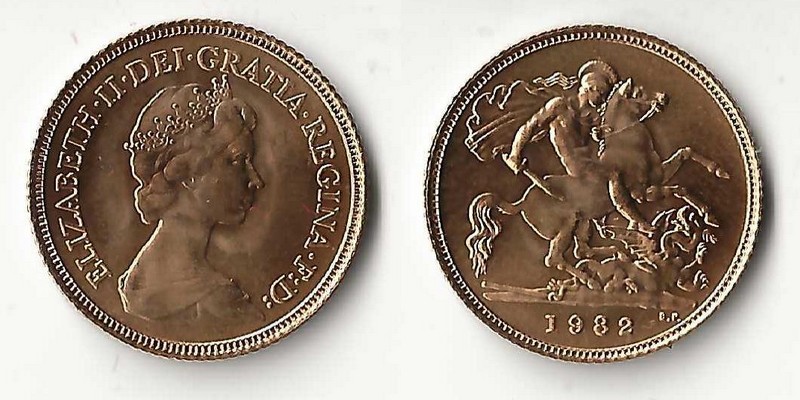 Grossbritannien, Elisabeth II. 1952-2022 MM-Frankfurt Feingold: 3,66g 1/2 Sovereign 1982 