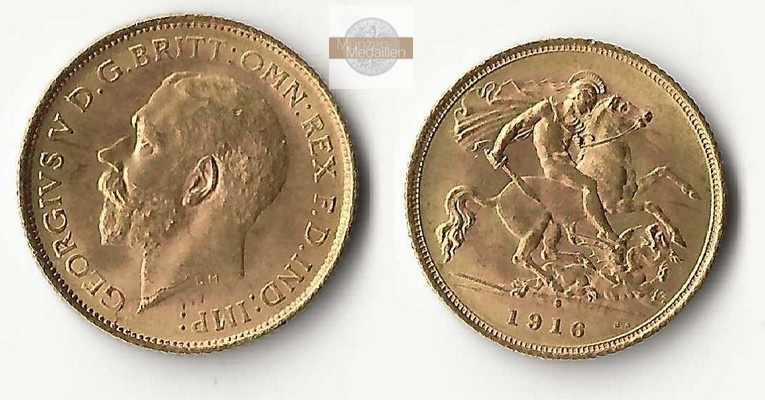 UK-Australien, Georg V. (1910-1938) MM-Frankfurt Feingold: 3,66g 1/2 Sovereign 1916 S 