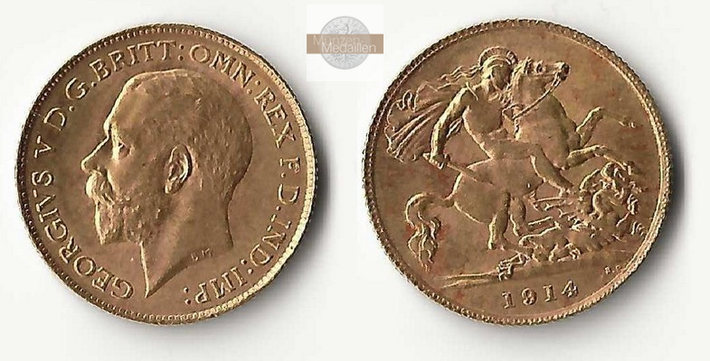 Grossbritannien, Georg V. (1910-1936) MM-Frankfurt Feingold: 3,66g 1/2 Sovereign 1914 