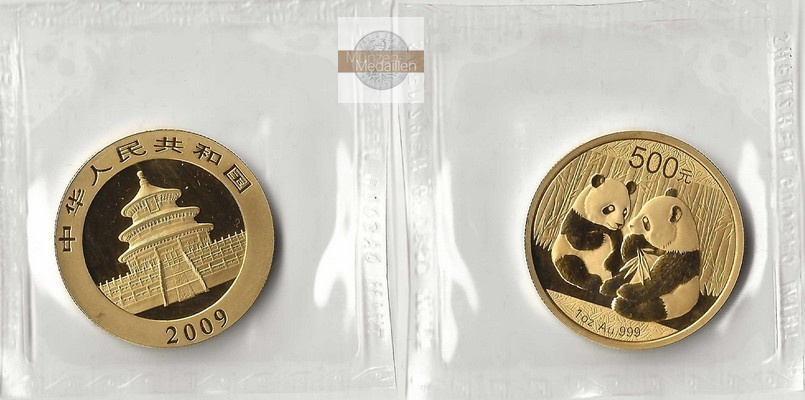 China, Volksrepublik. MM-Frankfurt Feingold: 31,1g - 1 Unze 500 Yuan Panda 2009 