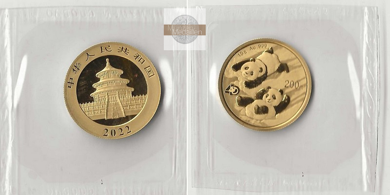 China, Volksrepublik. MM-Frankfurt Feingold: 15g 200 Yuan Panda 2022 