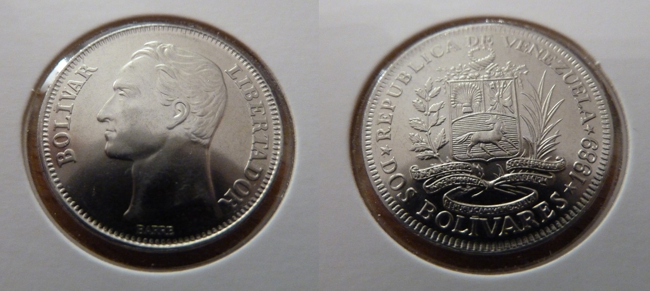  Venezuela 2 Bolivares 1989 Unc,/Stgl. Kursmünze Pferd Wappen Bolivar   