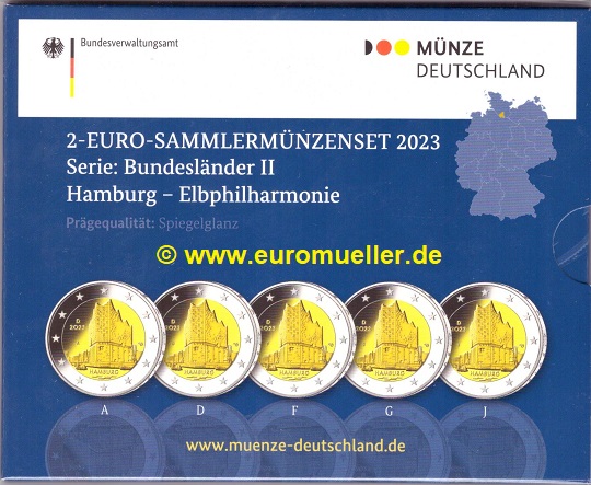 Deutschland 5x 2 Euro Gedenkmünze 2023...Hamburg...PP   