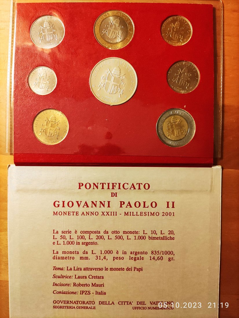  Vatikan Kms 2001 mit 1000 Lire Silbermünze im Originalfolder Papst Johannes Paul II   
