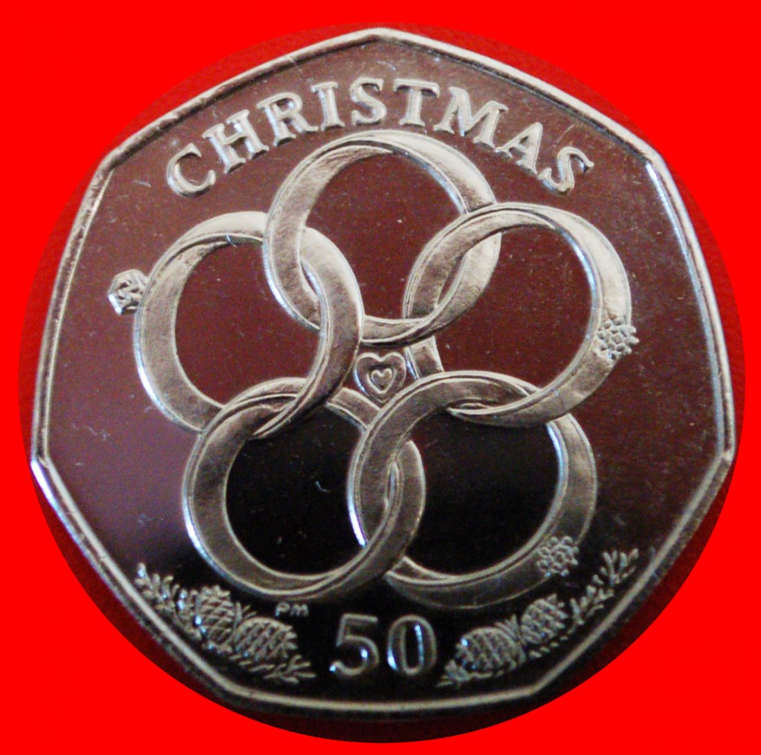 *GROSSBRITANNIEN:INSEL MAN★50 PENCE 2009 5 GOLDRINGE RARITÄT★ELISABETH II. 1953-2022★OHNE VORBEHALT!