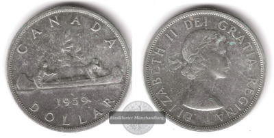  Kanada, 1 Dollar 1959  Kanu  FM-Frankfurt   Feinsilber: 18,66g   