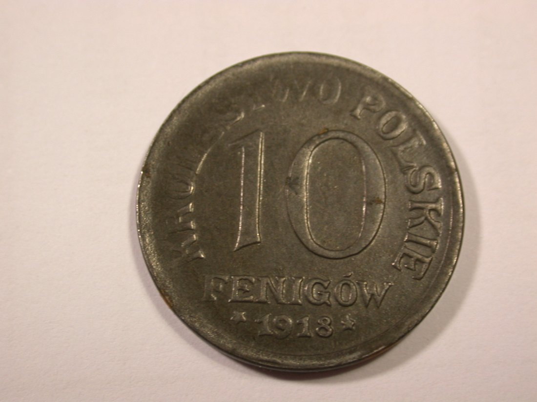 H15 besetztes Polen 10 Fenigow 1918 F in vz-st, Prägeschwäche Originalbilder