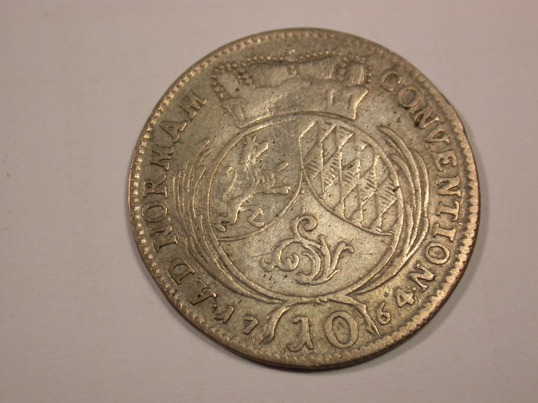 H15 Pfalz Bayern 10 Kreuzer 1764 in gutem ss Silber Originalbilder