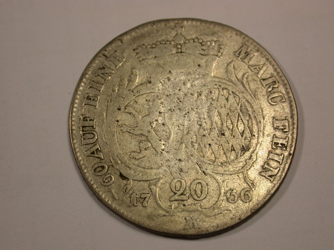  H15 Pfalz Bayern Zweibrücken 20 Kreuzer 1766 M in f.ss  Silber  Originalbilder   