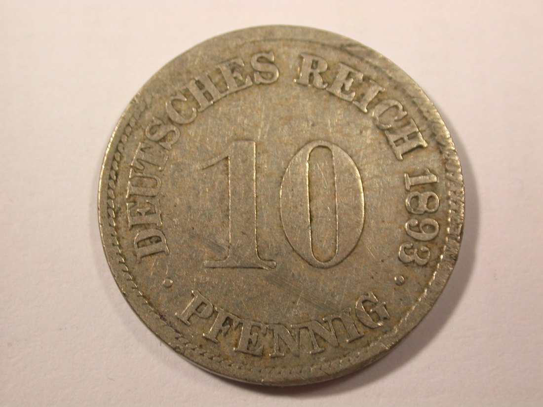  H15 KR  10 Pfennig 1893 G in f.s   Originalbilder   