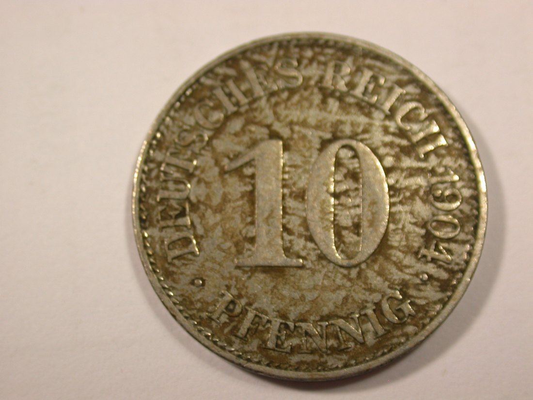 H15 KR 10 Pfennig 1904 E in ss, Fleckig Originalbilder
