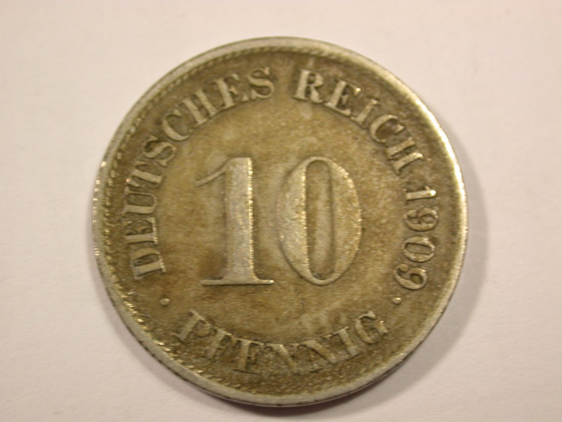  H15 KR  10 Pfennig 1909 F in ss, Rdf.   Originalbilder   