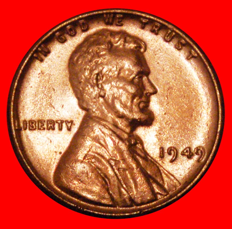  * WEIZEN PENNY (1909-1958): USA ★ 1 CENT 1949! LINCOLN (1809-1865)★OHNE VORBEHALT!   