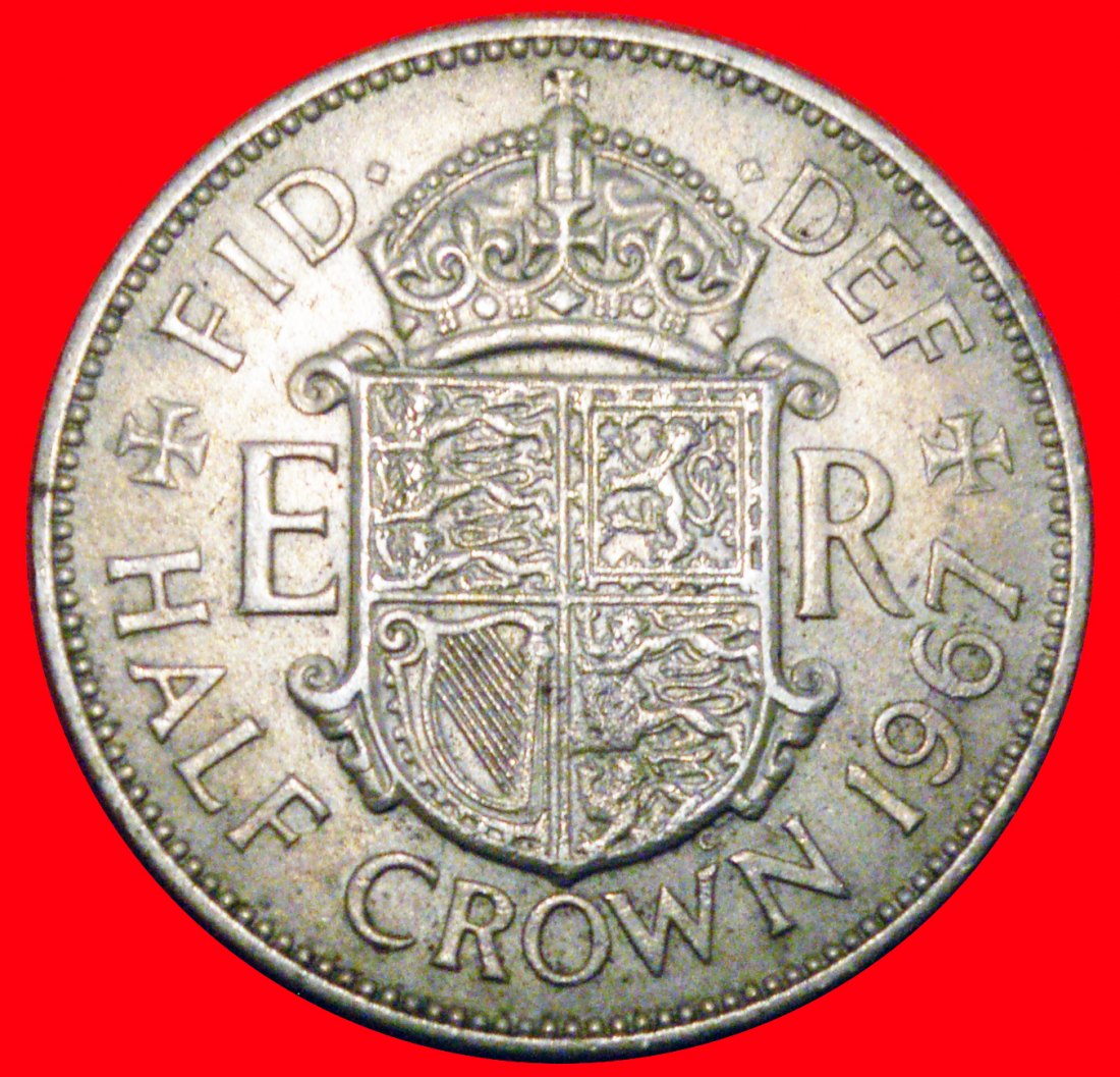 * COAT OF ARMS (1954-1970): GREAT BRITAIN ★ HALF CROWN 1967! ELIZABETH II LOW START ★ NO RESERVE!