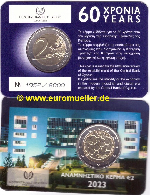 Zypern 2 Euro Gedenkmünze 2023...Nationalbank...bu.   