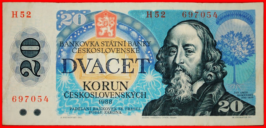 * COMENIUS (1592-1670): TSCHECHOSLOWAKEI ★ 20 KRONEN 1988 WELTBAUM!★OHNE VORBEHALT!