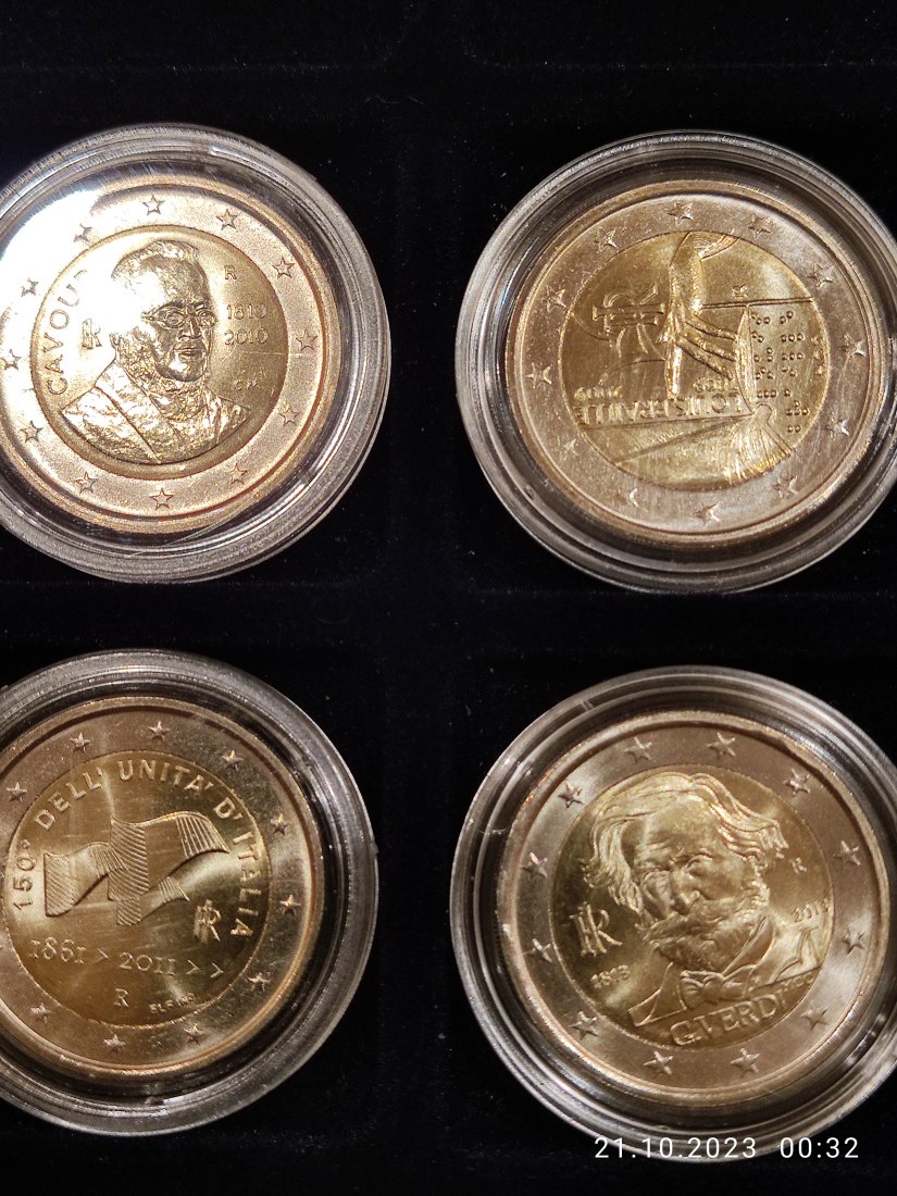  Italien 4 x 2 Euro Gedenkmünzen gekapselt   