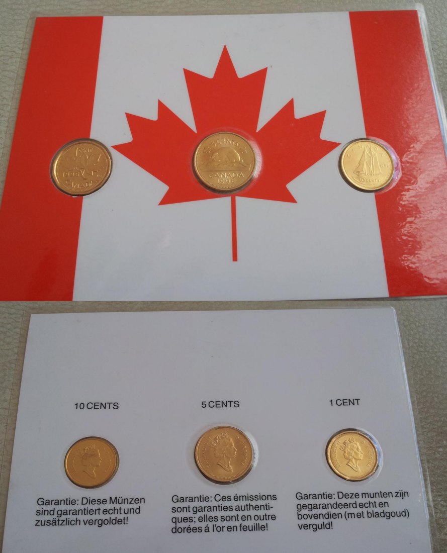  Mini KMS Kanada 1996 1, 5, 10 Cent vergoldet   
