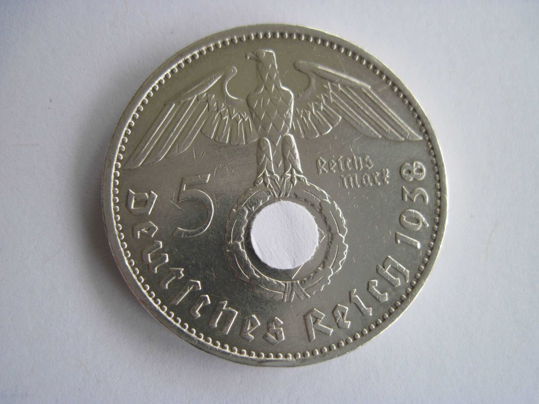  5 RM 1938 E Hindenburg Deutsches Reich, Drittes Reich Reichsmark, nur 425.000 St.   