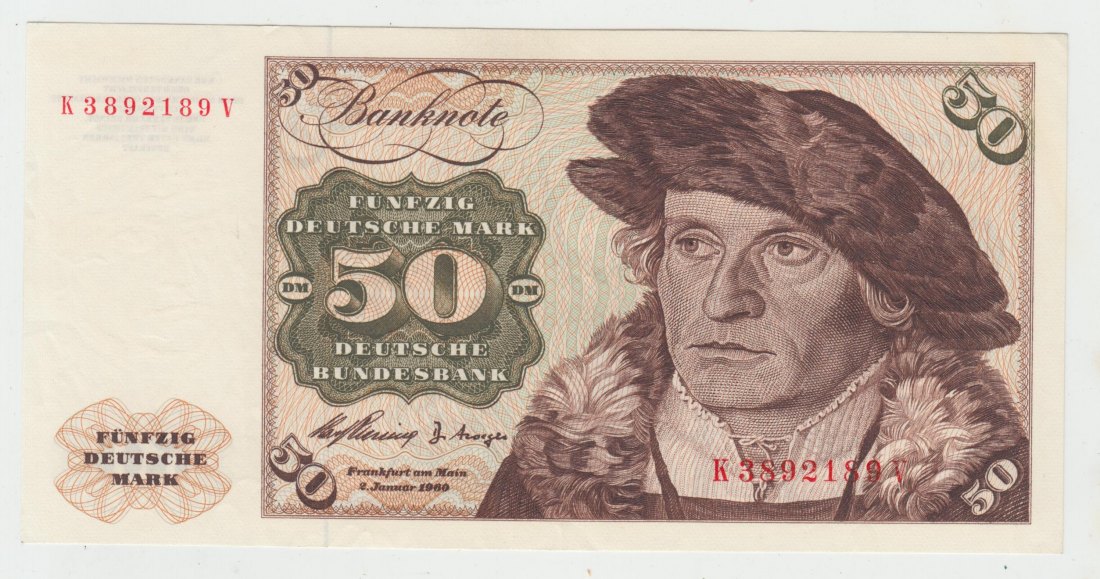  Ro. 265 a, 50 Deutsche Mark vom 02.01.1960, G4907446R, Fast Kassenfrisch I-   
