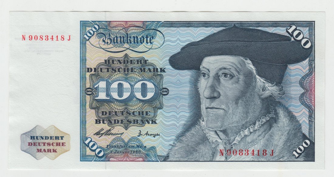  Ro. 266 a, 100 Deutsche Mark vom 02.01.1960, N9083418J, leicht gebraucht II+   