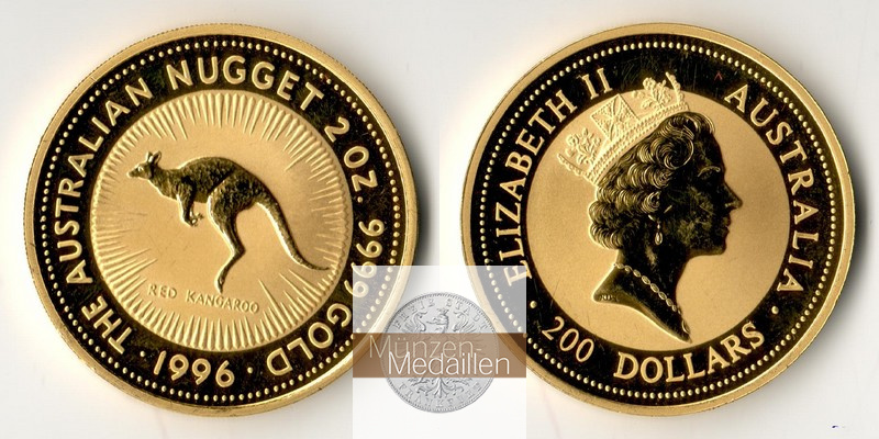 Australien MM-Frankfurt Feingold: 62,2g 200 Dollar Red Kangaroo 1996 