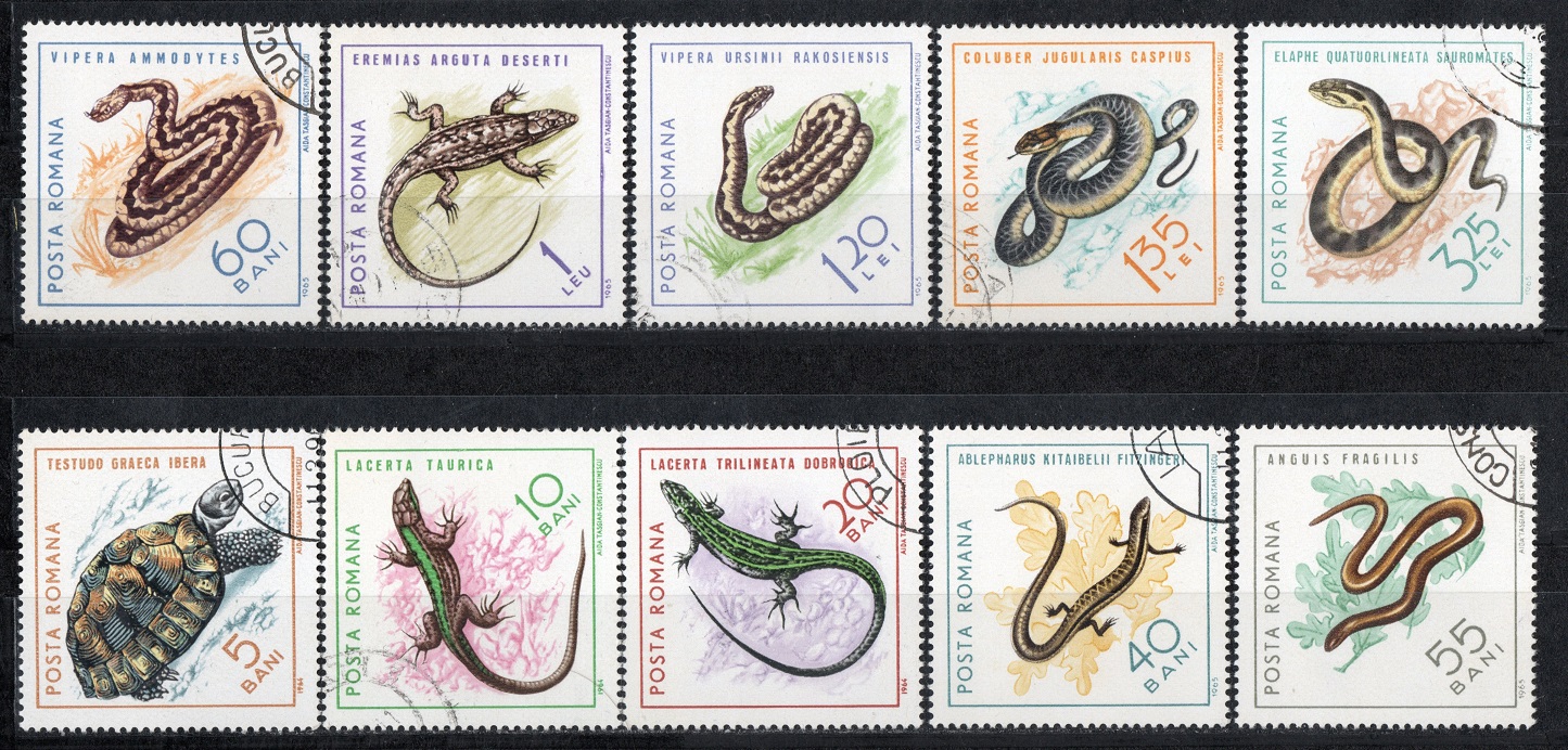  Romana Rumänien 1964/65 Satz Reptilien (10 Werte) **Postfrisch Gestempelt   