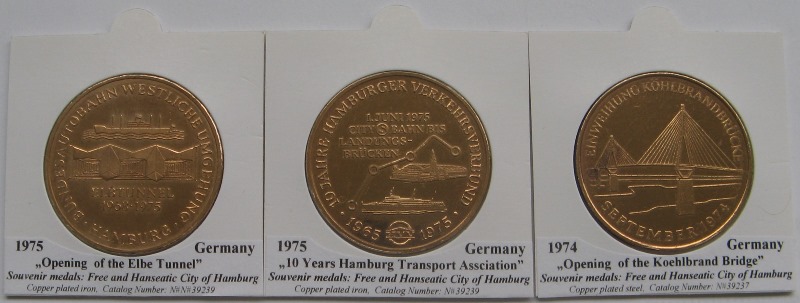  1974-1975,Germany,3 commemorative medals: Free and Hanseatic City of Hamburg   
