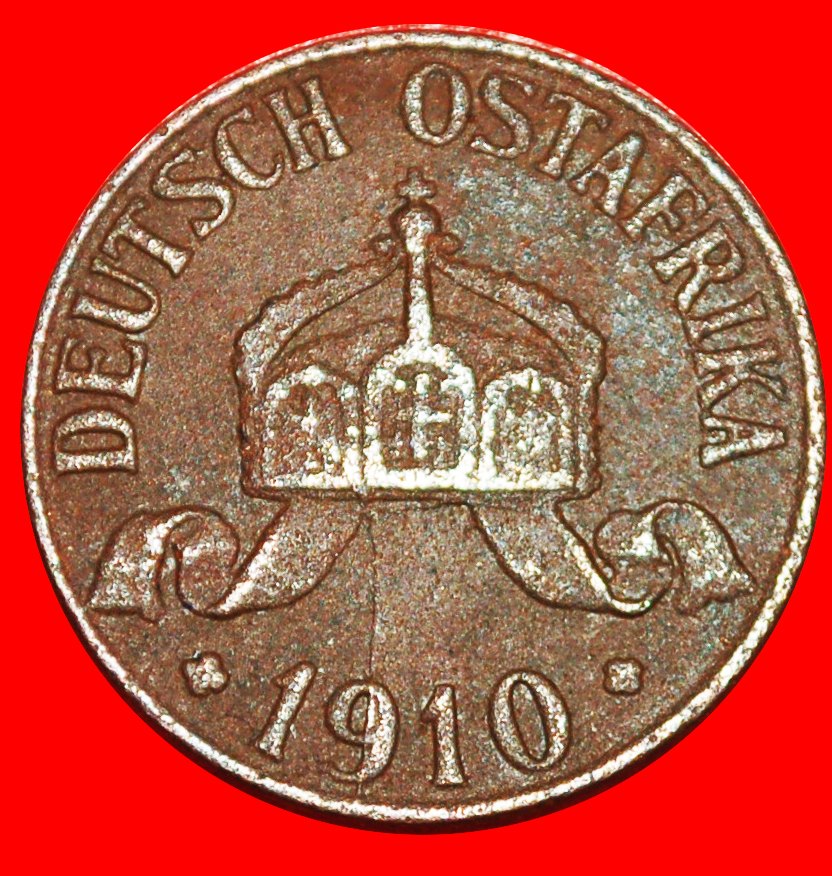  * HAMBURG 1904-1913: GERMAN EAST AFRICA★1 HELLER 1910J! WILHELM II 1888-1918 LOW START ★ NO RESERVE!   