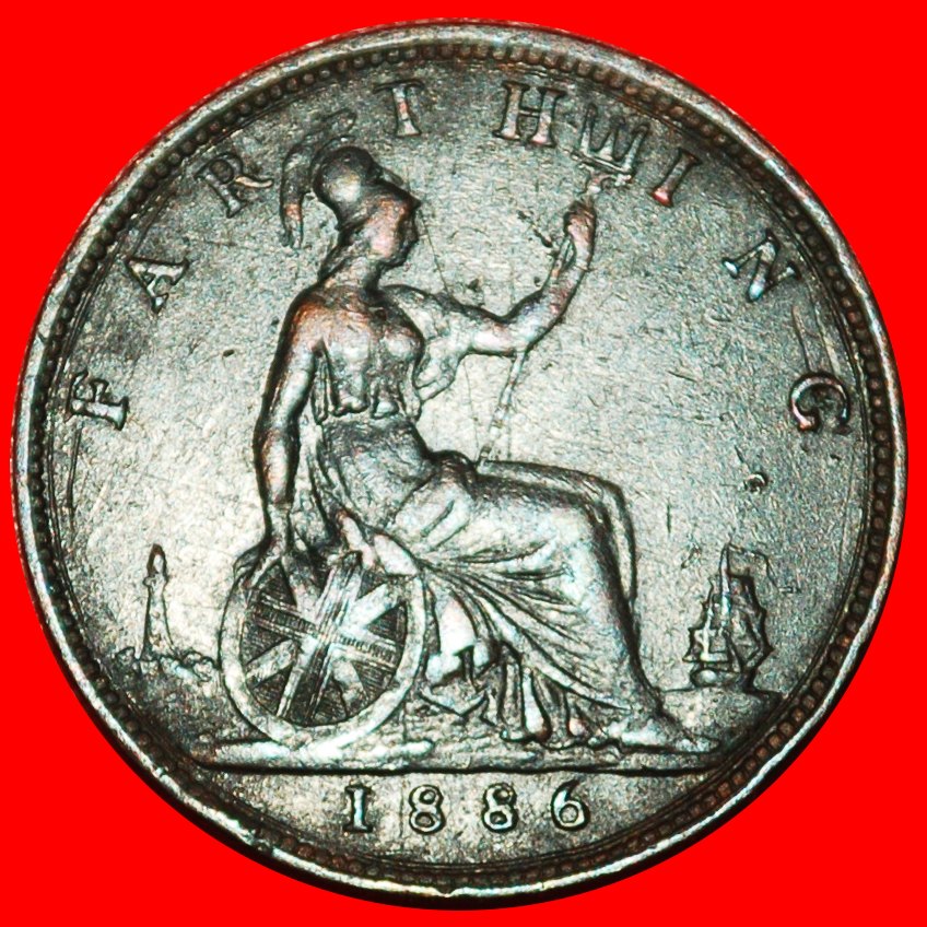 * BRITAIN MISTRESS OF SEAS (1874-1895): UNITED KINGDOM FARTHING 1886 SHIP! LOW START ★ NO RESERVE!