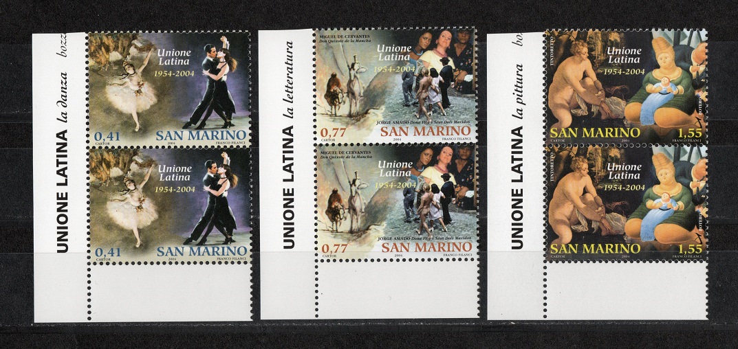  San Marino 2004 Kompl.-Satz Paare m. Eckrand / Unione Latina **Max. 130.000 Kompl.-Sätze weltweit**   