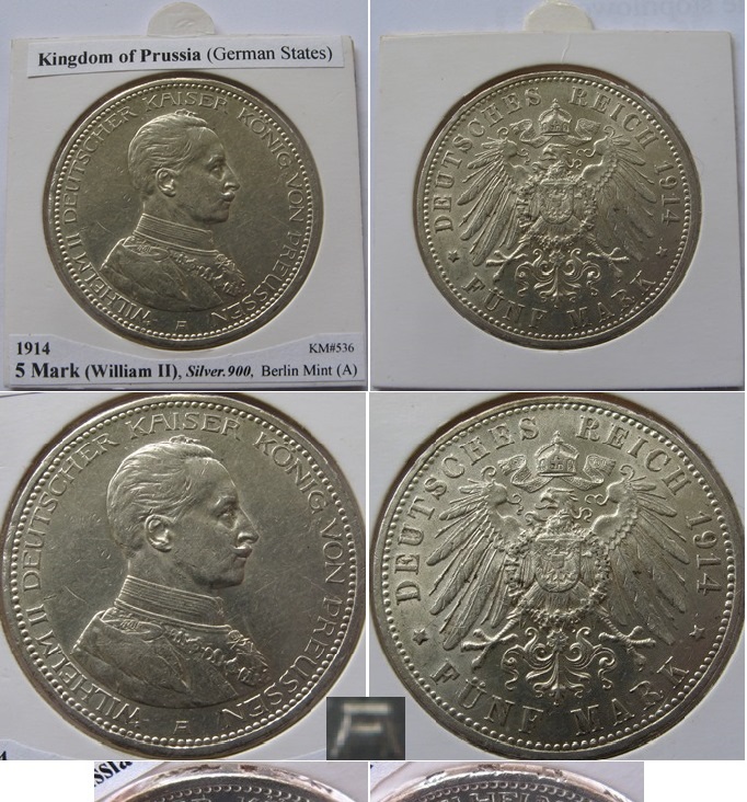  1914, Königreich Preußen (Deutsche Staaten), 5 Mark (A), Silbermünze   