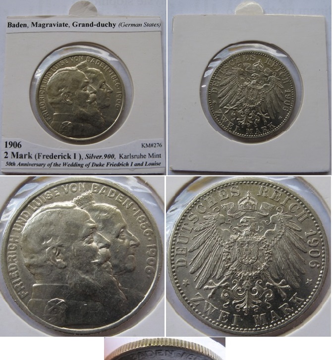  1906-Baden-5 Mark-Golden Wedding Anniversary-silver coin   