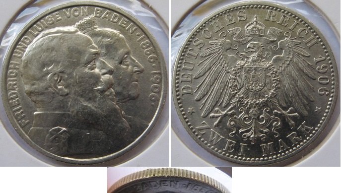  1906-Baden-5 Mark-Goldene Hochzeit-Silbermünze   