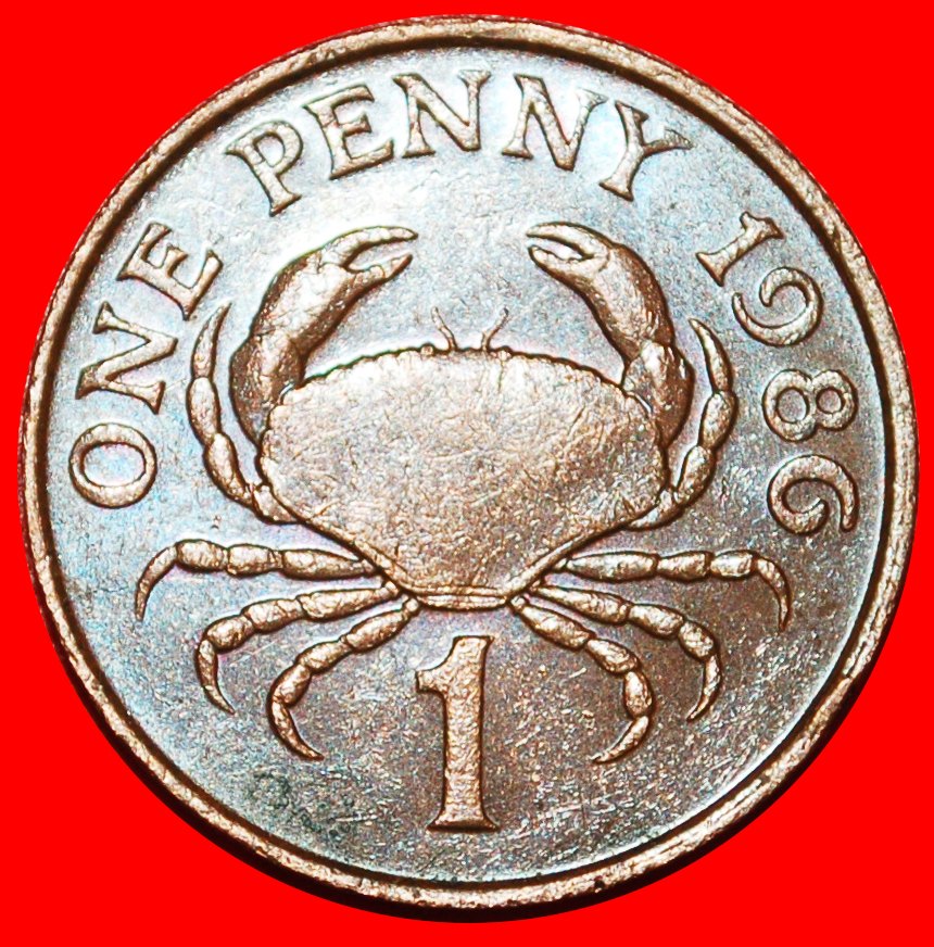  * GREAT BRITAIN (1985-1990): GUERNSEY ★ 1 PENNY 1986 CRAB FAO! ELIZABETH II ★LOW START ★ NO RESERVE!   