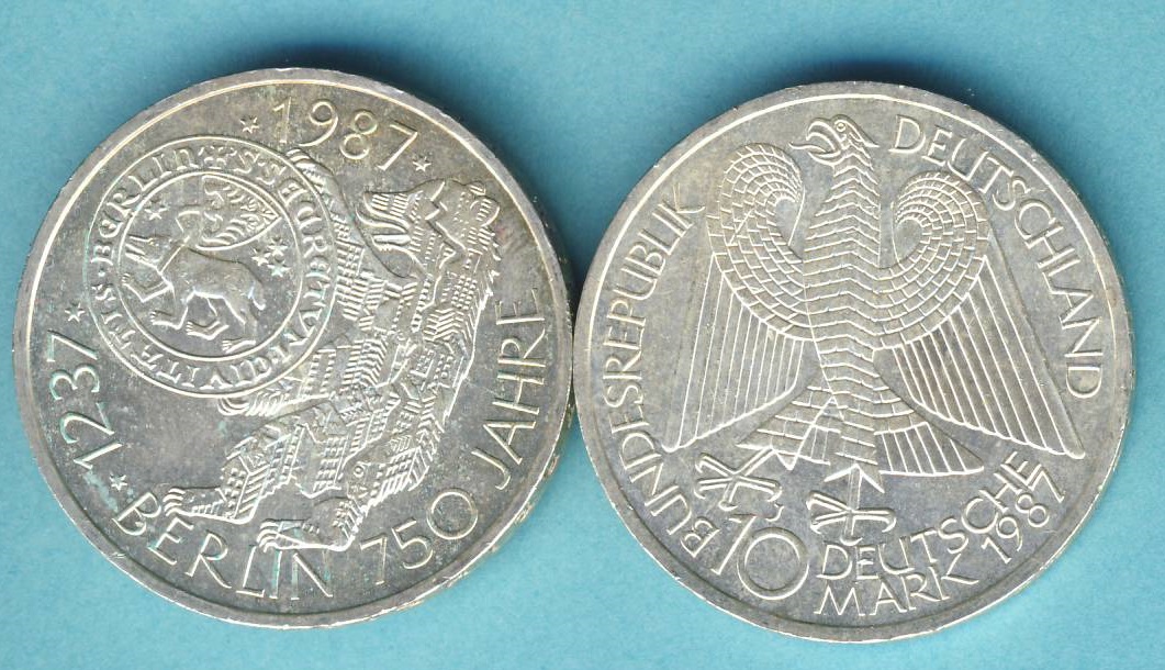  Deutschland 10 Mark 1987 750 Jahre Berlin Berliner Bär 15,5g 625er Silber   