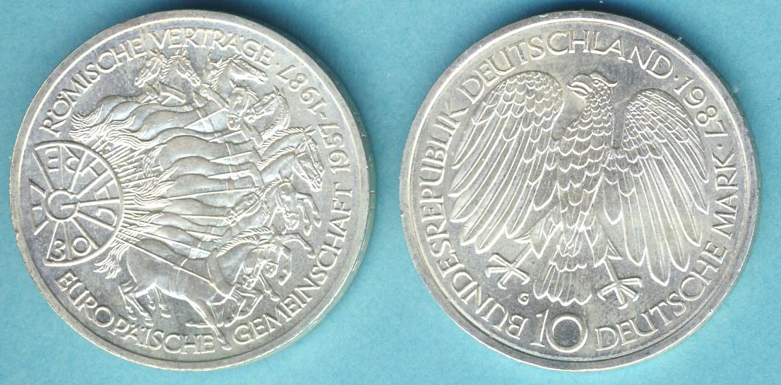  Deutschland 10 Mark 1987 Römische Verträge 15,5g 625er Silber   