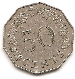  Malta 50 Cents 1972 #124   