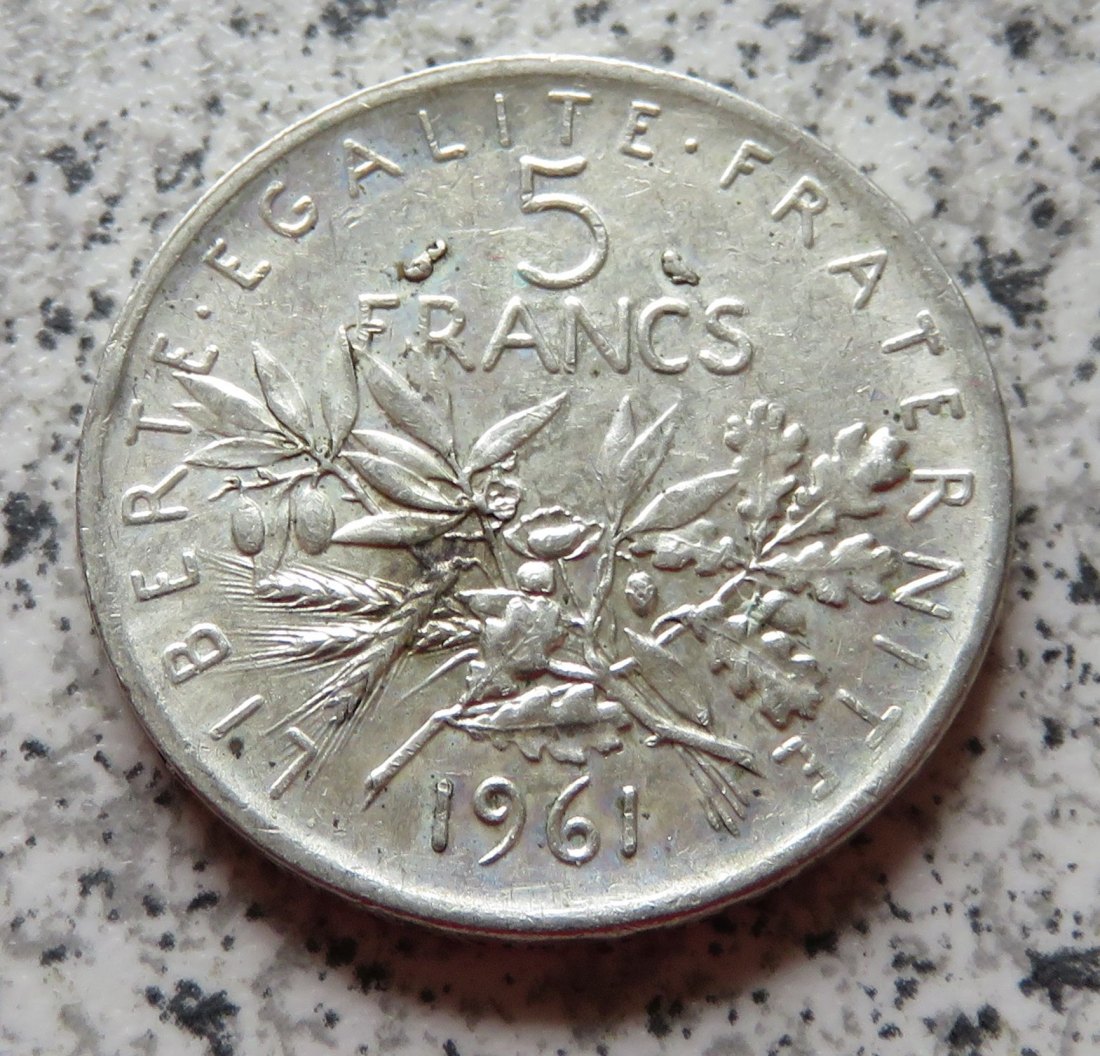  Frankreich 5 Francs 1961, Silber   