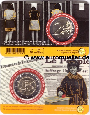 Belgien 2 Euro Gedenkmünze 2023...Frauenwahlrecht...franz. Coincard   