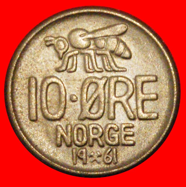  * HONEYBEE (1958-1973): NORWAY ★ 10 ORE 1961 MINT LUSTRE! OLAV V (1957-1991)★LOW START ★ NO RESERVE!   
