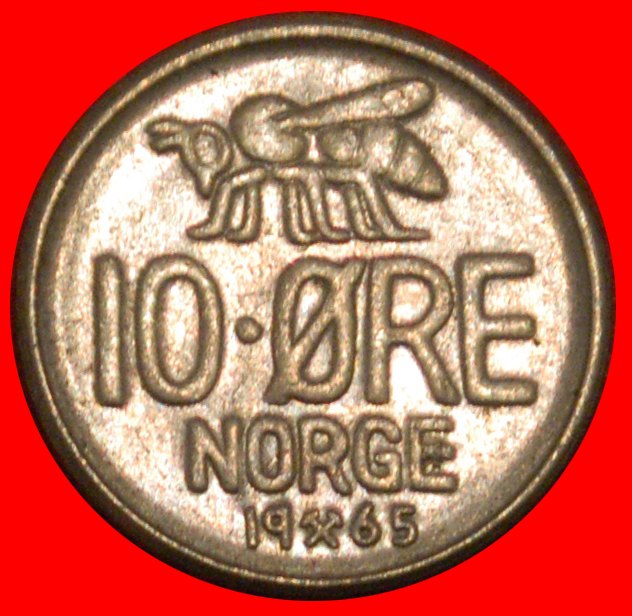  * HONEYBEE (1958-1973): NORWAY ★ 10 ORE 1965 MINT LUSTRE! OLAV V (1957-1991)★LOW START ★ NO RESERVE!   