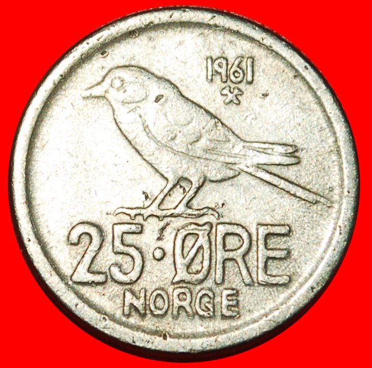 * BIRD (1958-1973): NORWAY ★ 25 ORE 1961! OLAV V (1957-1991)★LOW START ★ NO RESERVE!   