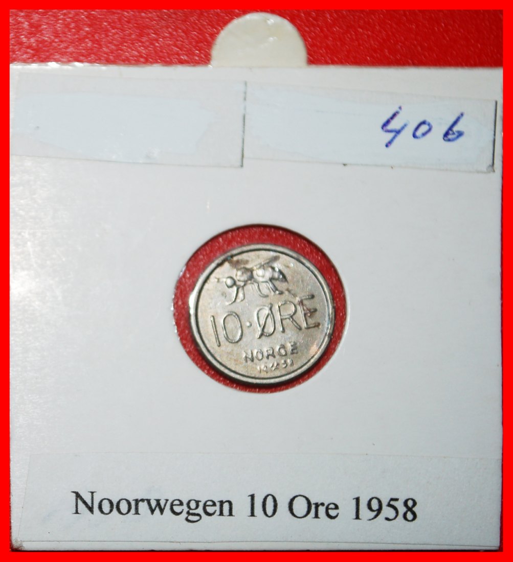  * HONEYBEE (1958-1973): NORWAY ★ 10 ORE 1958 UNCOMMON! OLAV V (1957-1991) ★LOW START ★ NO RESERVE!   